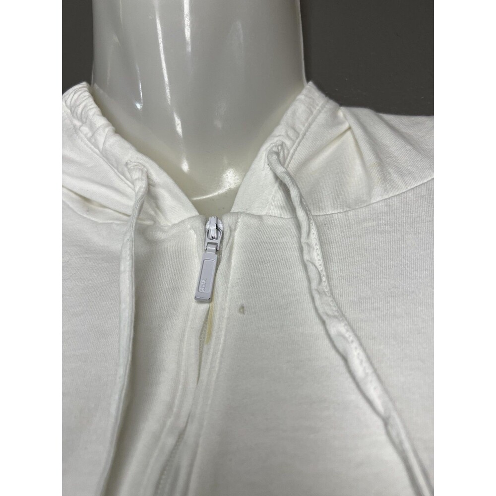 L.L. Bean Jacket Womens Large White Cotton Hooded 3/4 Sleeve Full Zip Pockets - Picture 5 of 7